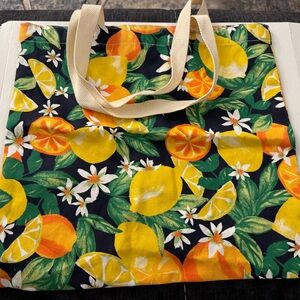 Lemon Print Canvas Tote Bag Old Navy Yellow Floral Pattern MM3